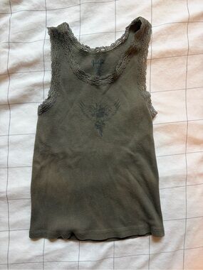 Brandy Melville Olive Green Ribbed Lace-Trim Tank